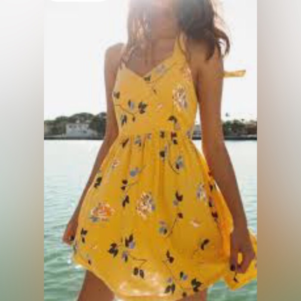 Yellow Ditsy Print, Spaghetti Strap, Fit & Flare Summer Dress,